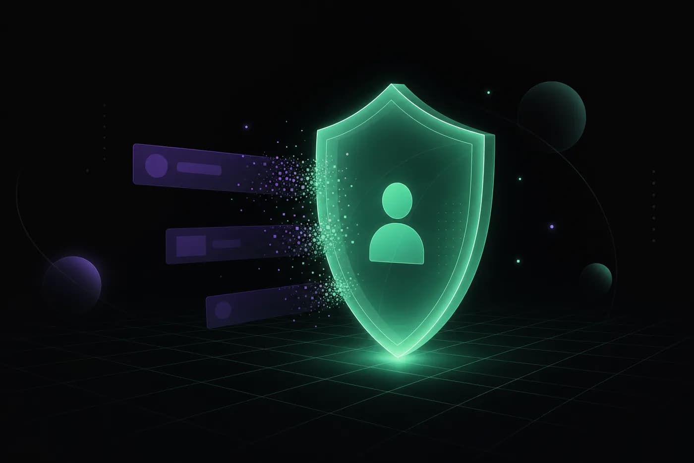 Ads and trackers dissolving against a privacy shield